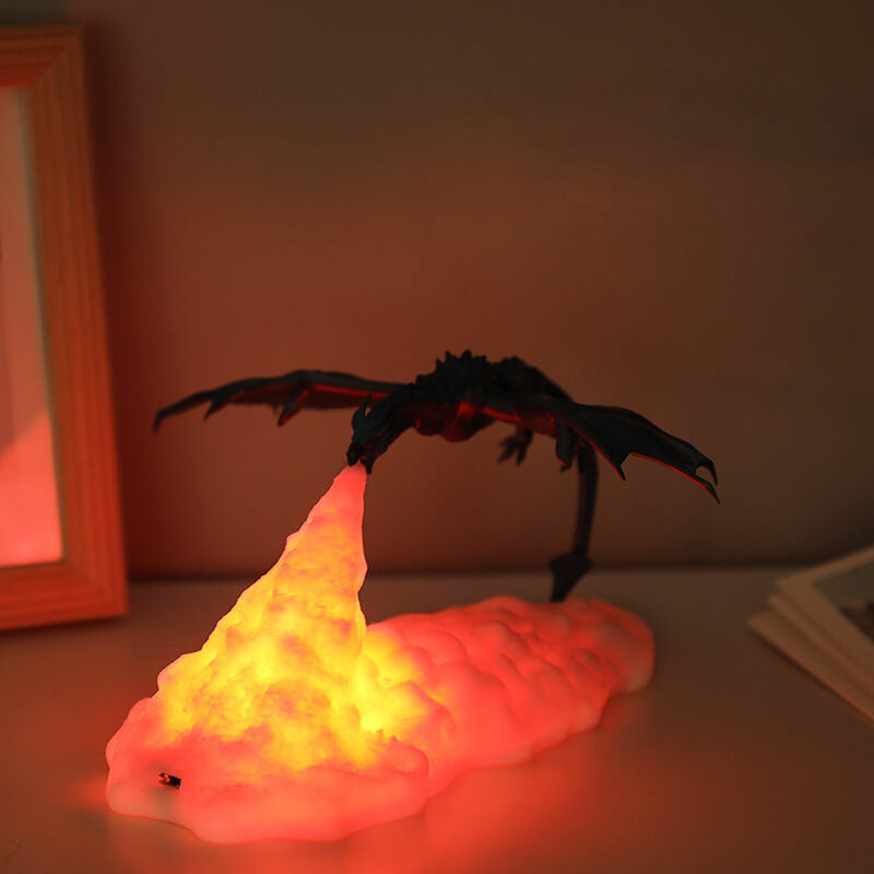 Lampe de table LED Creative 3D imprimée en forme de dragon volcan 