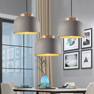 Nordic Creative Solid Wood Cement Dome 1-Light Pendant Light