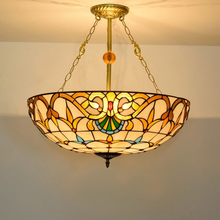 Tiffany Barock Buntglas Gold Brillant 5-Licht Kronleuchter 