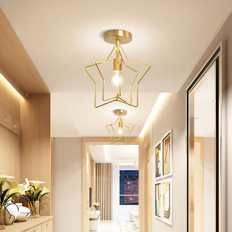 Modern Simplicity Iron Copper Pentagram Circle 1-Light Semi-Flush Mount Ceiling Light