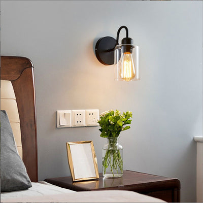 Modern Vintage Industrial Iron Glass 1-Light Wall Sconce Lamp
