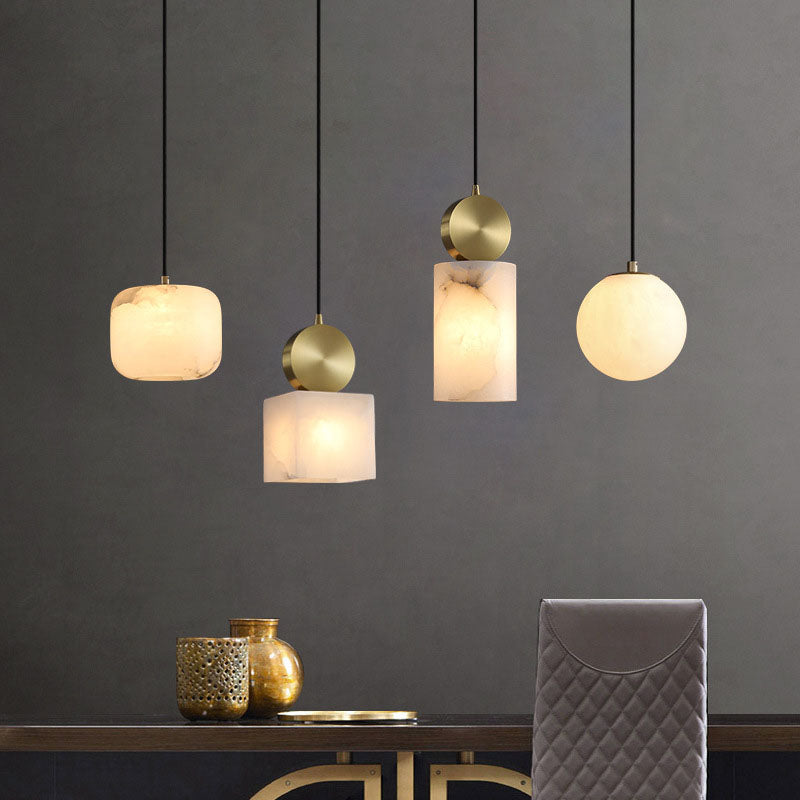 Moderne Luxus geometrische Würfel Marmor Schatten Messing 1-Licht Pendelleuchte für Wohnzimmer 