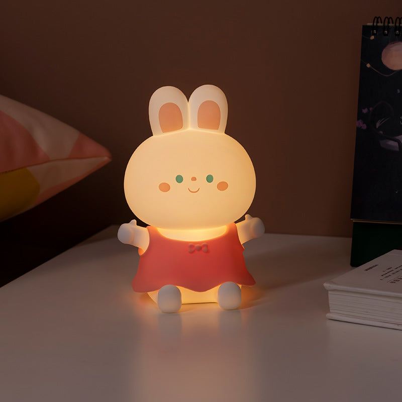 Creative Cartoon Rabbit Silicone USB Rechargeable Dimming Timer LED Night Light Table Lamp