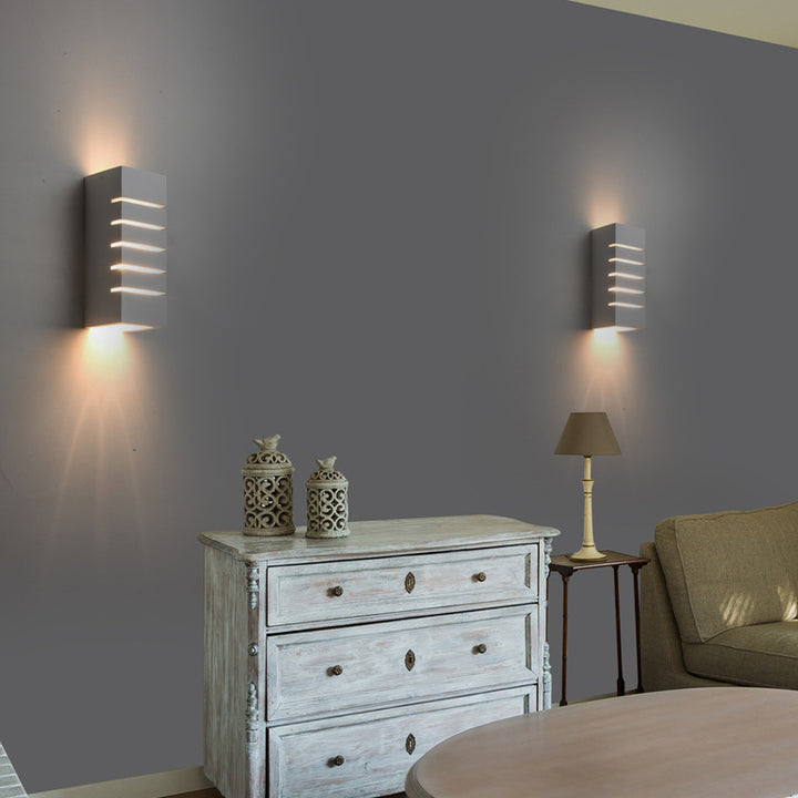 Modern Minimalist Square Striped Plaster 1-Light Wall Sconce Lamp for Living Room