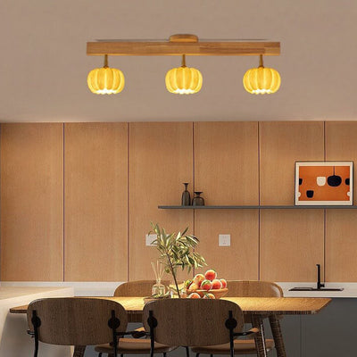 Japanese Simple Solid Wood Pumpkin Shape 1/2/3/4/5-Light Semi-Flush Mount Ceiling Light