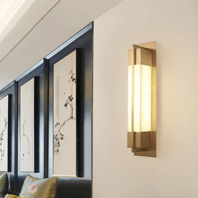 Modern Chinese Brass Faux-Lucite Rectangular LED Wall Sconce Lamp