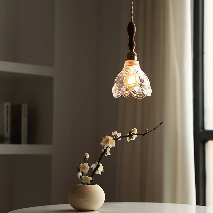 Suspension Luminaire à 1 Lumière en Verre à Motifs Japonais Noyer 
