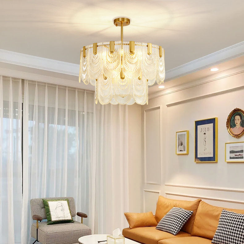 Moderne Luxus Runde Doppel Schicht Glas Eisen 6/9 Licht Pendelleuchte Für Wohnzimmer 