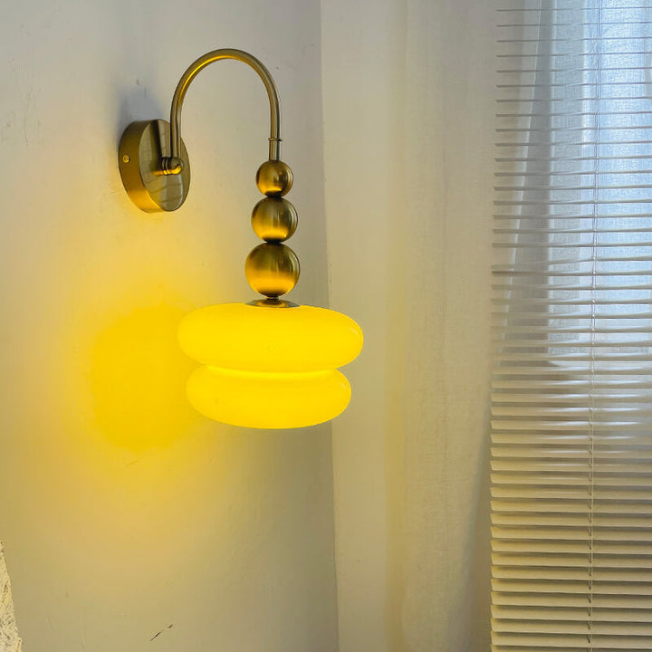 Pantalla de vidrio con diseño de calabaza crema de macaron Lámpara de aplique de pared de 1 luz 