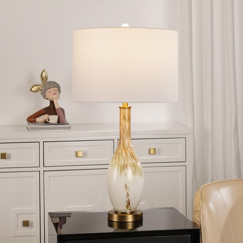 Lámpara de mesa de 1 luz de tela de vidrio esmaltado dorado fluido de lujo moderno 