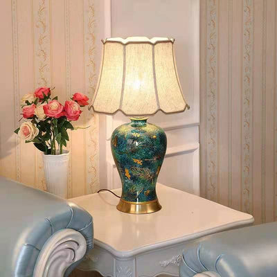 Traditional Chinese Fabric Shade Ceramic Vase Base 1-Light Table Lamp For Home Office