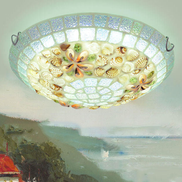 Tiffany Creative Mosaic Shells 1-Light Flush Mount Ceiling Light