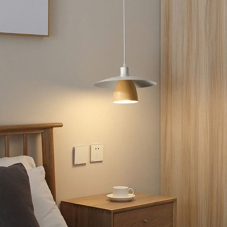 Modern Minimalist Wood Grain Aluminum Iron Round Cone 1/2/3 Light Island Light Chandelier for Living Room