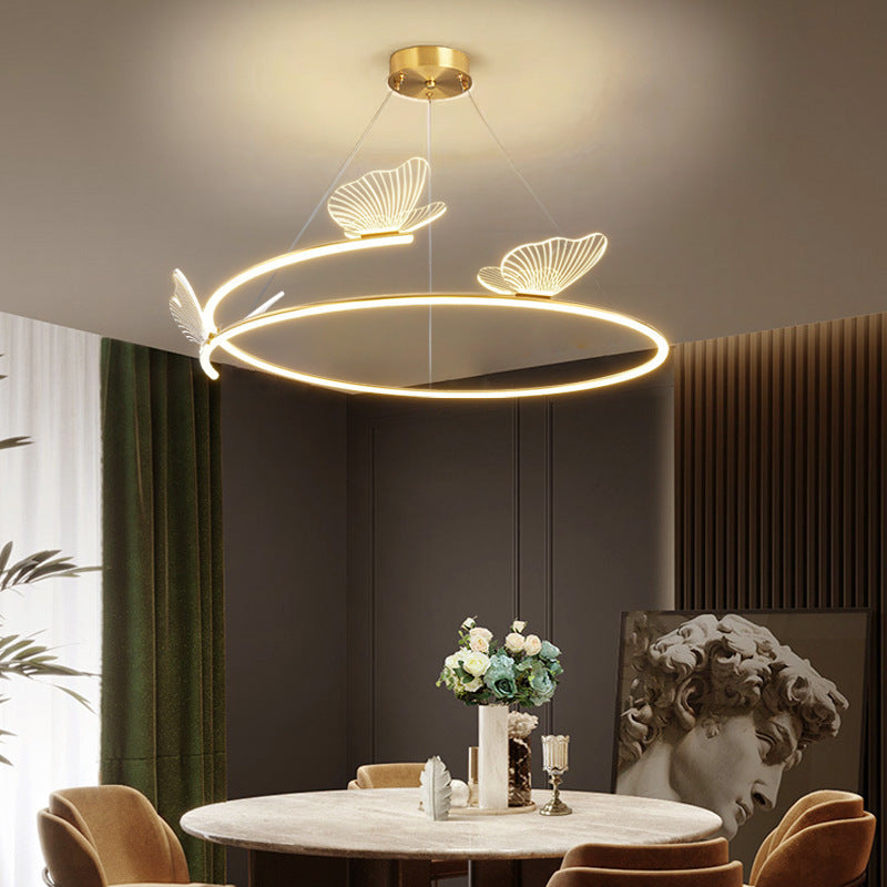 Zeitgenössische Art Deco Acryl Schmetterling Hardware Kreis Schatten LED Pendelleuchte Für Wohnzimmer 