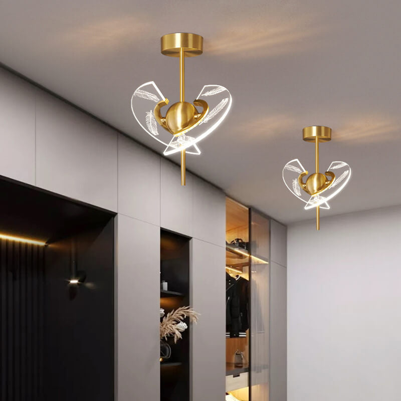 Modern Creative Acrylic Feather Brass LED Semi-Flush Mount Ceiling Light