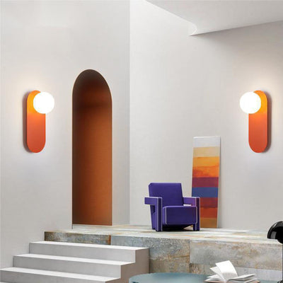 Nordische minimalistische 1-flammige Wandleuchte aus Glas mit orangefarbenem Ringsockel