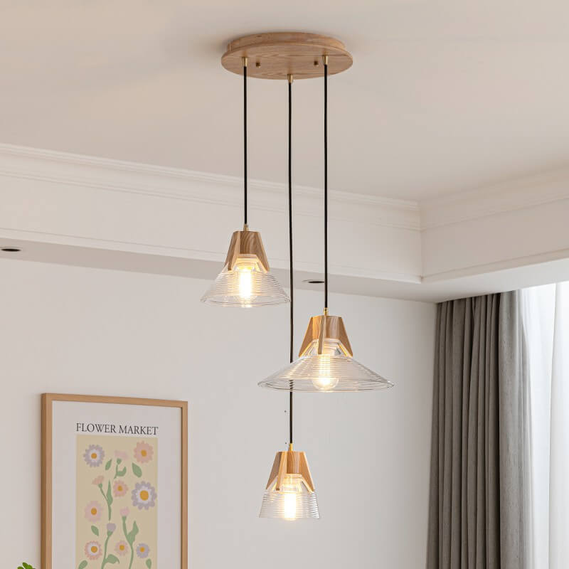 Lámpara de Isla de Cono de Vidrio de Tronco Japonés Vintage 1/3 Luces Candelabro 