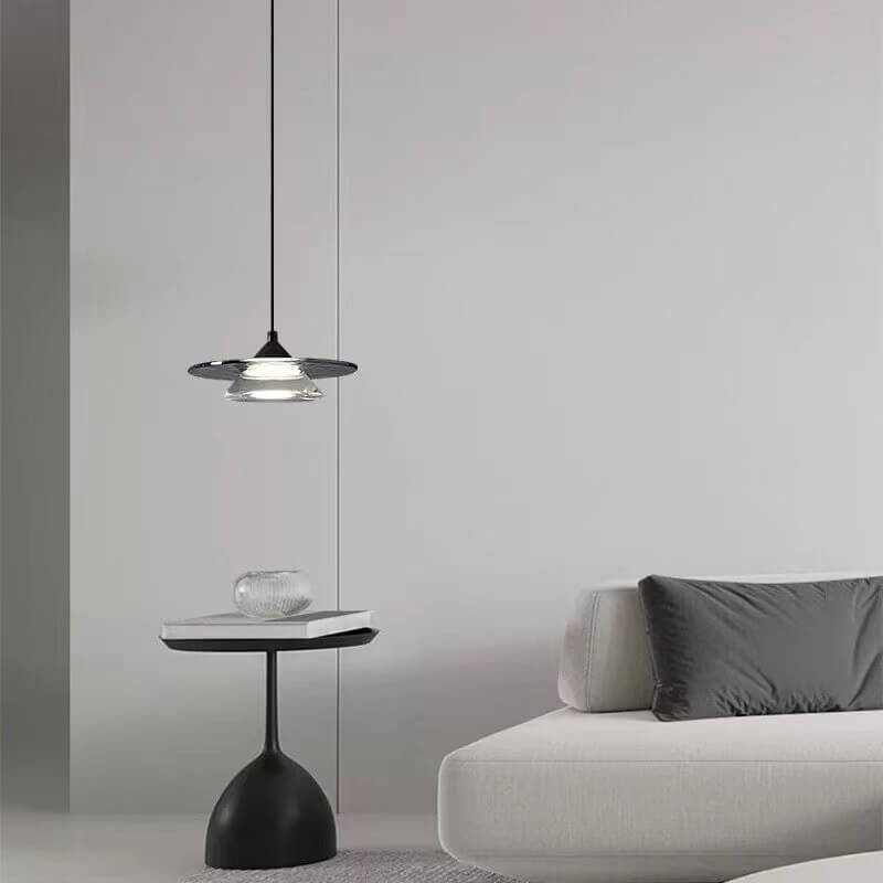 Moderne minimalistische konische Scheibe Aluminium Acryl Glas LED Pendelleuchte 