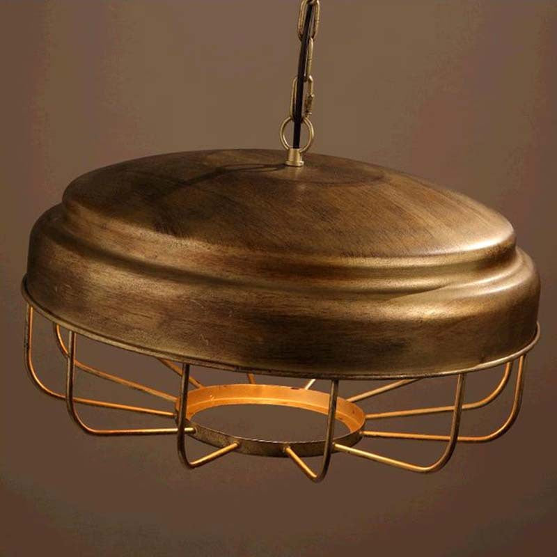 Traditional Vintage Round Cage Iron 1-Light Pendant Light For Living Room