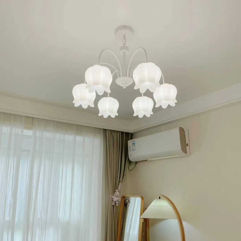 French Cream White Bellflower Acrylic 5/6/8 Light Chandelier