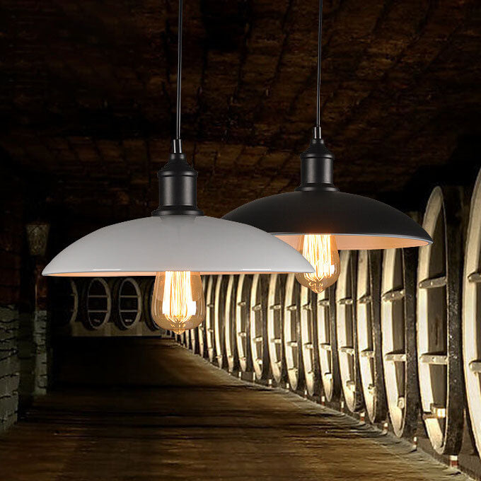 Lámpara colgante de 1 luz con tapa de olla redonda retro industrial de hierro 