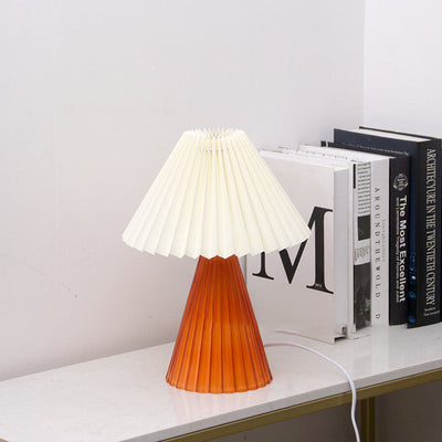 Nordic Pleated Shade Cone Column Base 1-Light Table Lamp