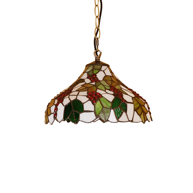 Traditional Tiffany Grape Fruit Stained Glass Iron 1-Light Pendant Light For Living Room