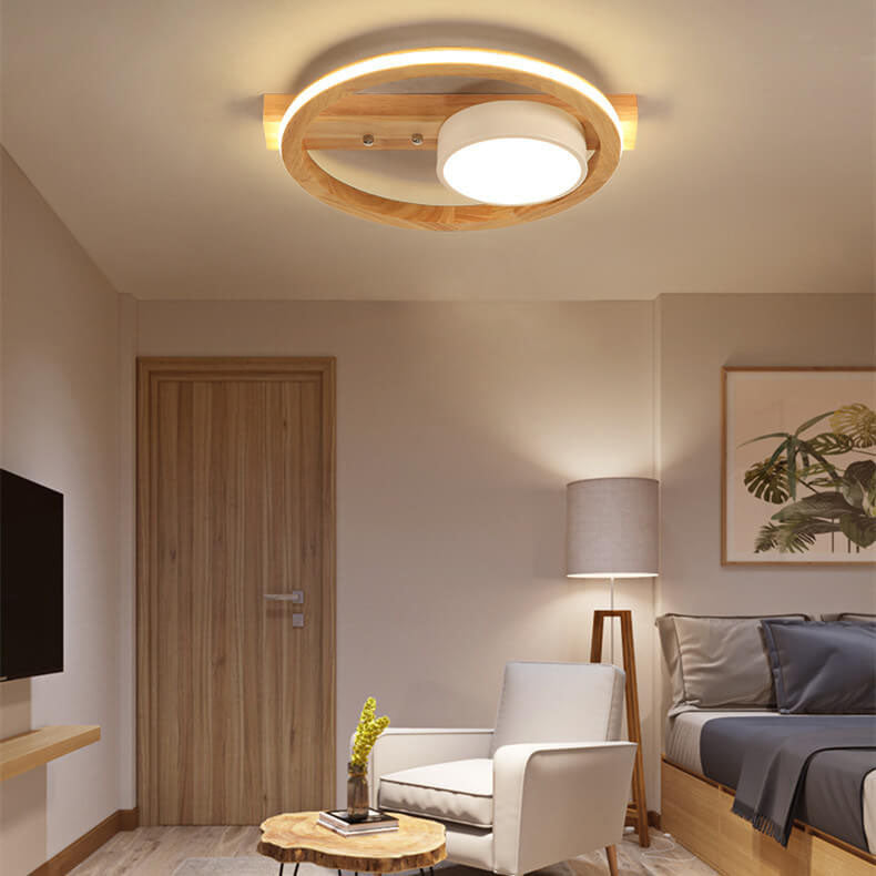 Skandinavische minimalistische Massivholz Acryl Runde LED Unterputz Deckenleuchte 