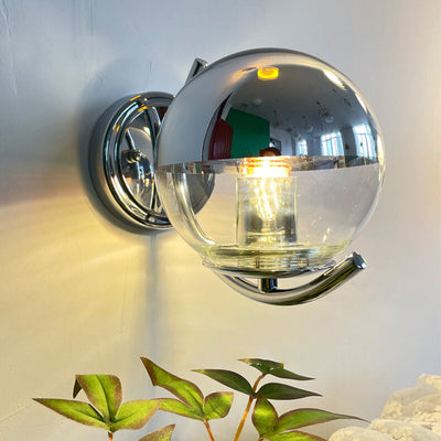 Vintage Chrome Glass Globe 1-Light Wall Sconce Lamp