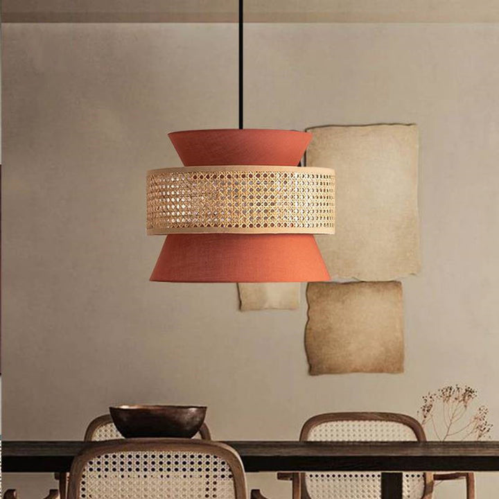 Suspension lumineuse 1 lumière en rotin rond traditionnel japonais pour salon 