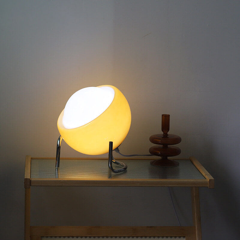 Contemporary Nordic Planet Orange Glass Iron 1-Light Table Lamp For Bedroom