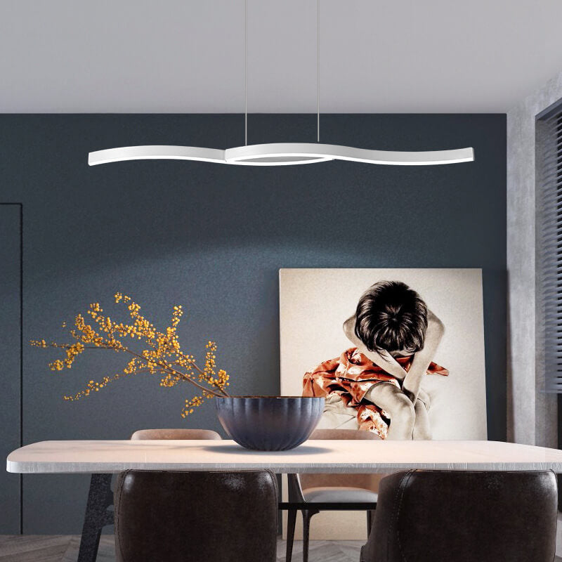 Lustre créatif à LED design moderne à lignes courbes pour îlot 