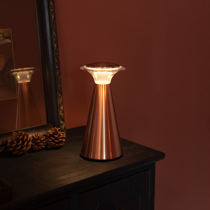 Moderne kreative Mushroom USB-LED-Tischlampe aus Edelstahl und Acryl in Säulenform für das Schlafzimmer 
