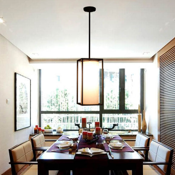 Modern Fabric Cylinder Black Frame 1-Light LED Pendant Lighting