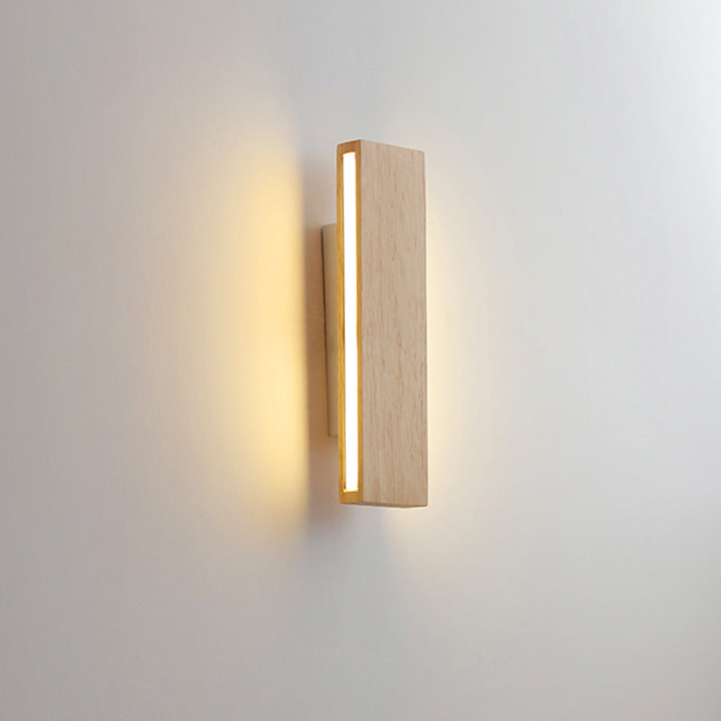 Contemporary Nordic Log Rectangular Flat Rotatable Solid Wood Acrylic LED Wall Sconce Lamp