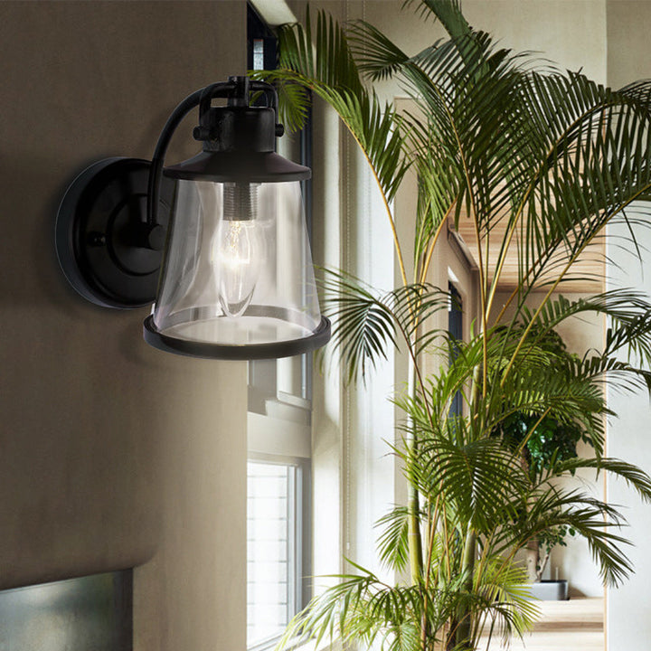 Contemporary Industrial Iron Glass Round Shade 1-Light Waterproof Wall Sconce Lamp For Hallway