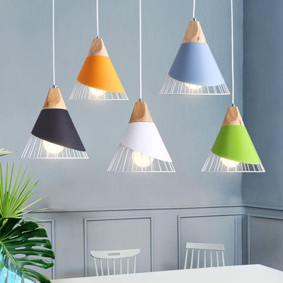 Nordic Macaron 1-Light Wire Cone Cage Pendant Light