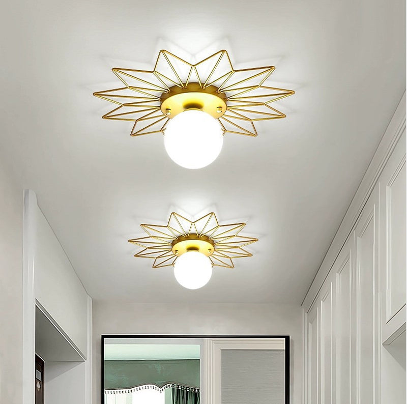 Nordic Light Luxury Sunflower Windmill Hardware Glass 1-Light Semi-Flush Mount Light