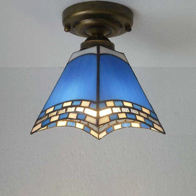 European Vintage Tiffany 1-Light Semi-Flush Mount Light