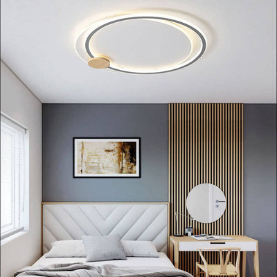 Scandinavian Minimalist Metal Wood Round LED Flush Mount Ceiling Light