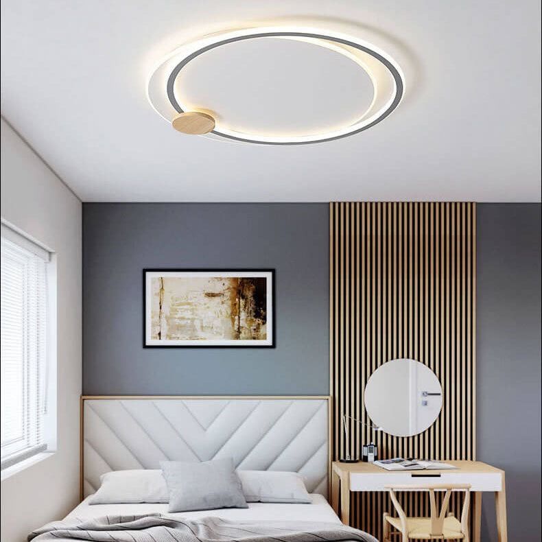 Scandinavian Minimalist Metal Wood Round LED Flush Mount Ceiling Light