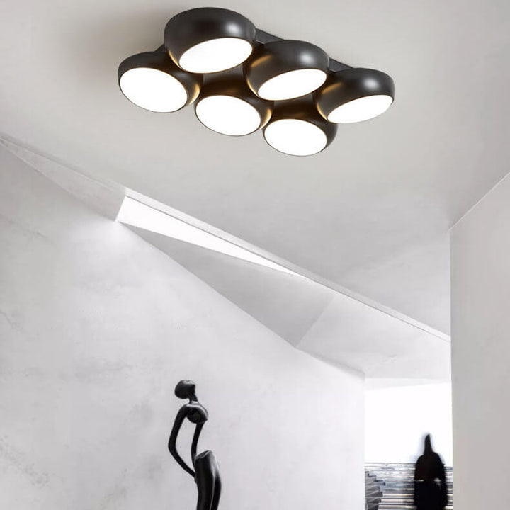Scandinavian Modern Minimalist Iron Plastic Round LED Semi-Flush Mount Ceiling Light