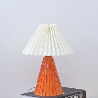 Nordic Pleated Shade Cone Column Base 1-Light Table Lamp