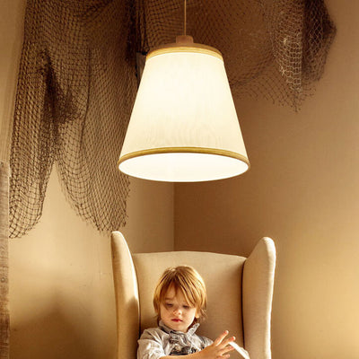 Nordic Minimalist Solid Wood Fabric Cone 1-Light Pendant Light