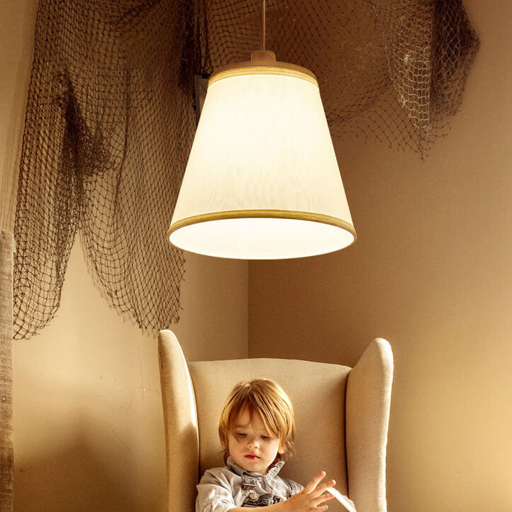 Nordic Minimalist Solid Wood Fabric Cone 1-Light Pendant Light