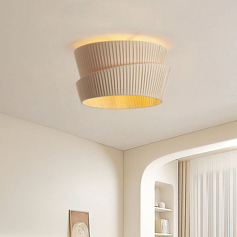 Modern Minimalist Round Hardware Fiber Fabric 3-Light Flush Mount Ceiling Light For Living Room