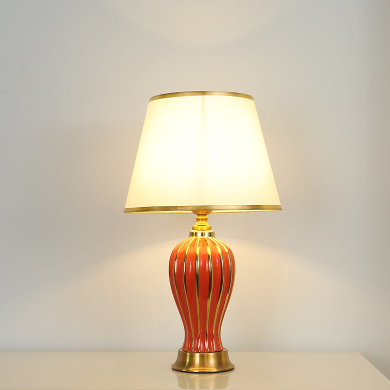 European Luxury Fabric Dome Oval Ceramic Base 1-Light Table Lamp