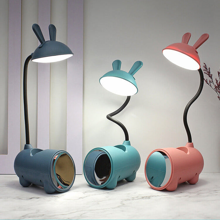 Lampe de bureau LED tactile USB avec porte-stylo et lapin créatif de dessin animé 