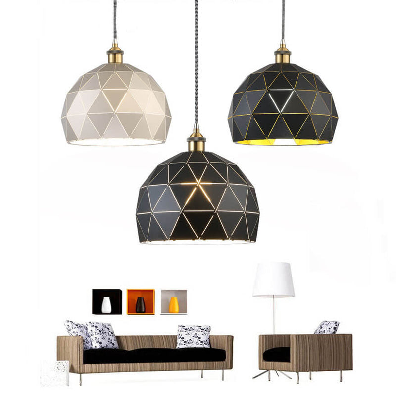 Lámpara Colgante Industrial Simple de Hierro con Cúpula Hueca de Diamante de 1 Luz 