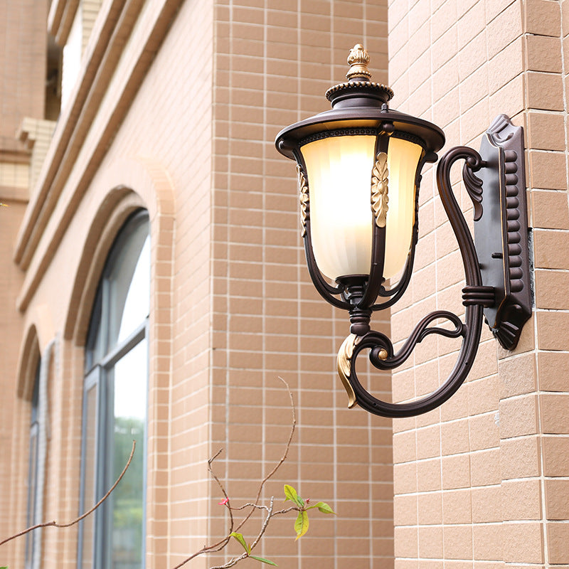 Traditional Vintage Coffee Gilded Aluminum Glass 1-Light Waterproof Wall Sconce Lamp